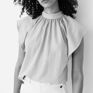 Ann Taylor Women’s Lilac Gathered Mock Neck Shell with flutter sleeves